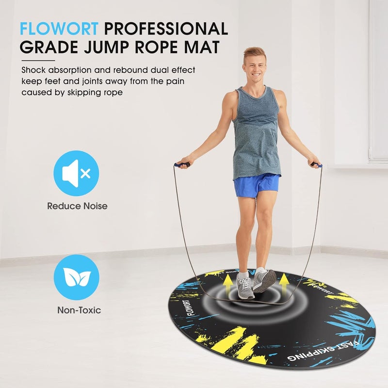 Flowort Cheete Jump Rope Mat Large Rubber Exercise Mat Indoor Outdoor Shock Absorbing Mat Non-Slip Oval Design for Floor & Rope Protection, Workout Mats for Home Gym Flooring - Image 2